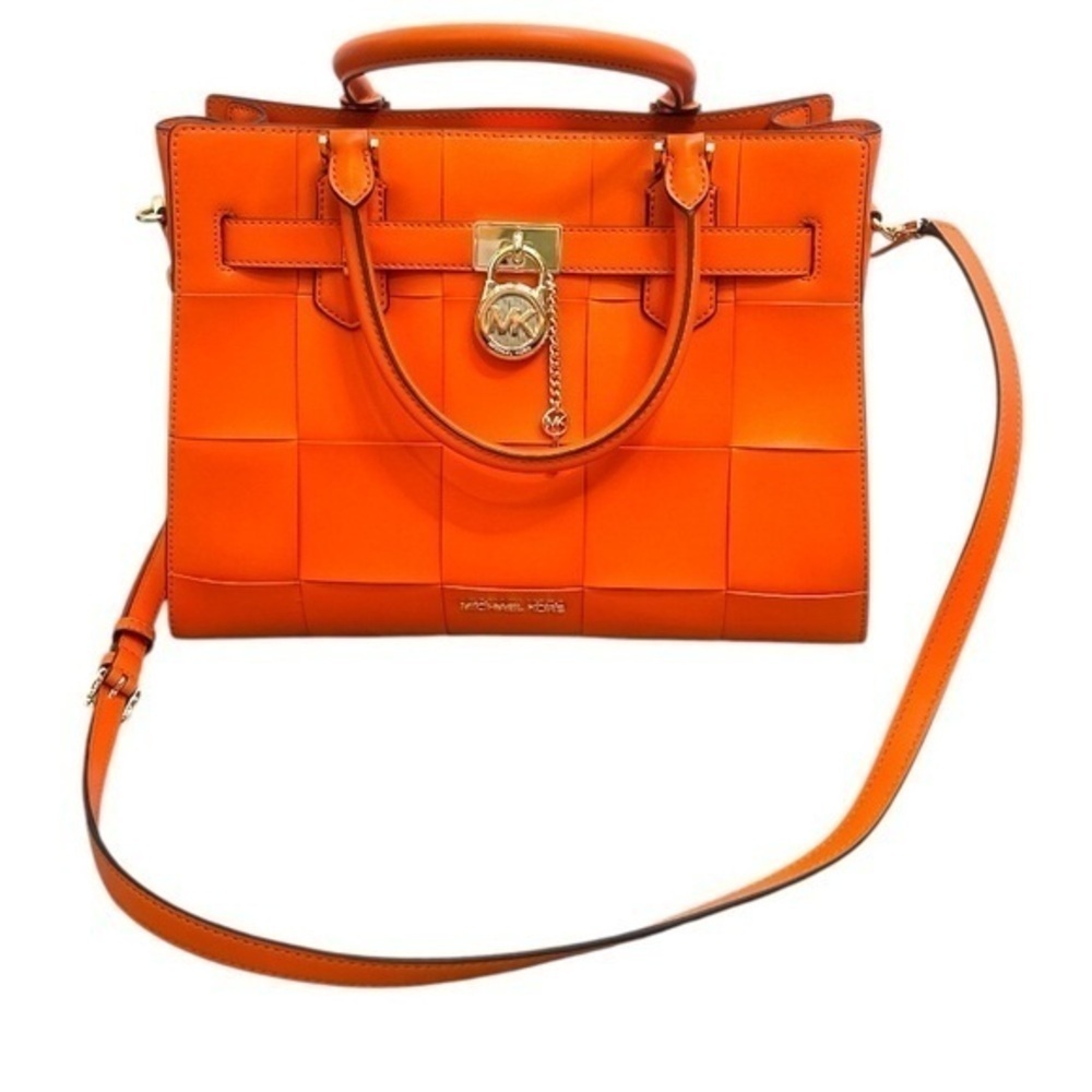 Michael Kors Hamilton Legacy Woven Leather Satchel in Poppy Orange